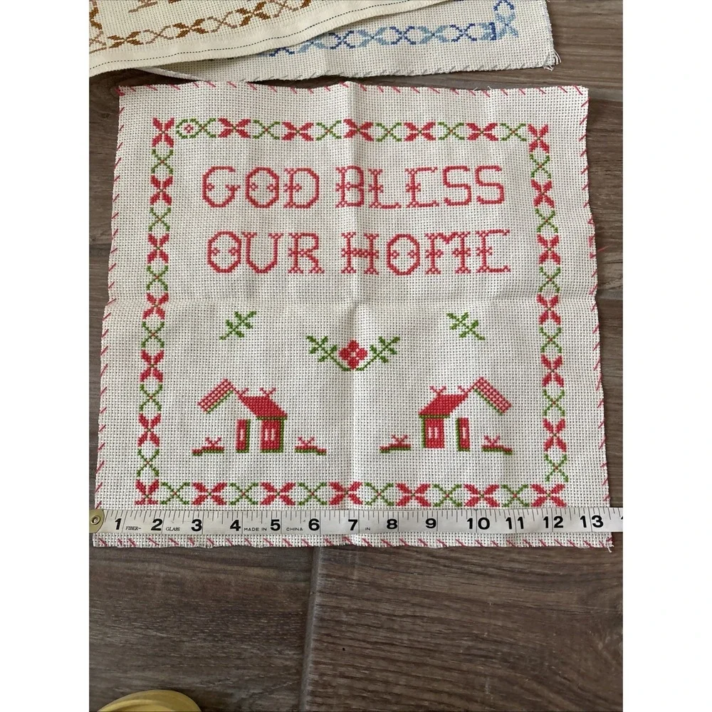 Lot‎ Of 3 Antique cross stitch samplers God Bless Our Home/office Homemade